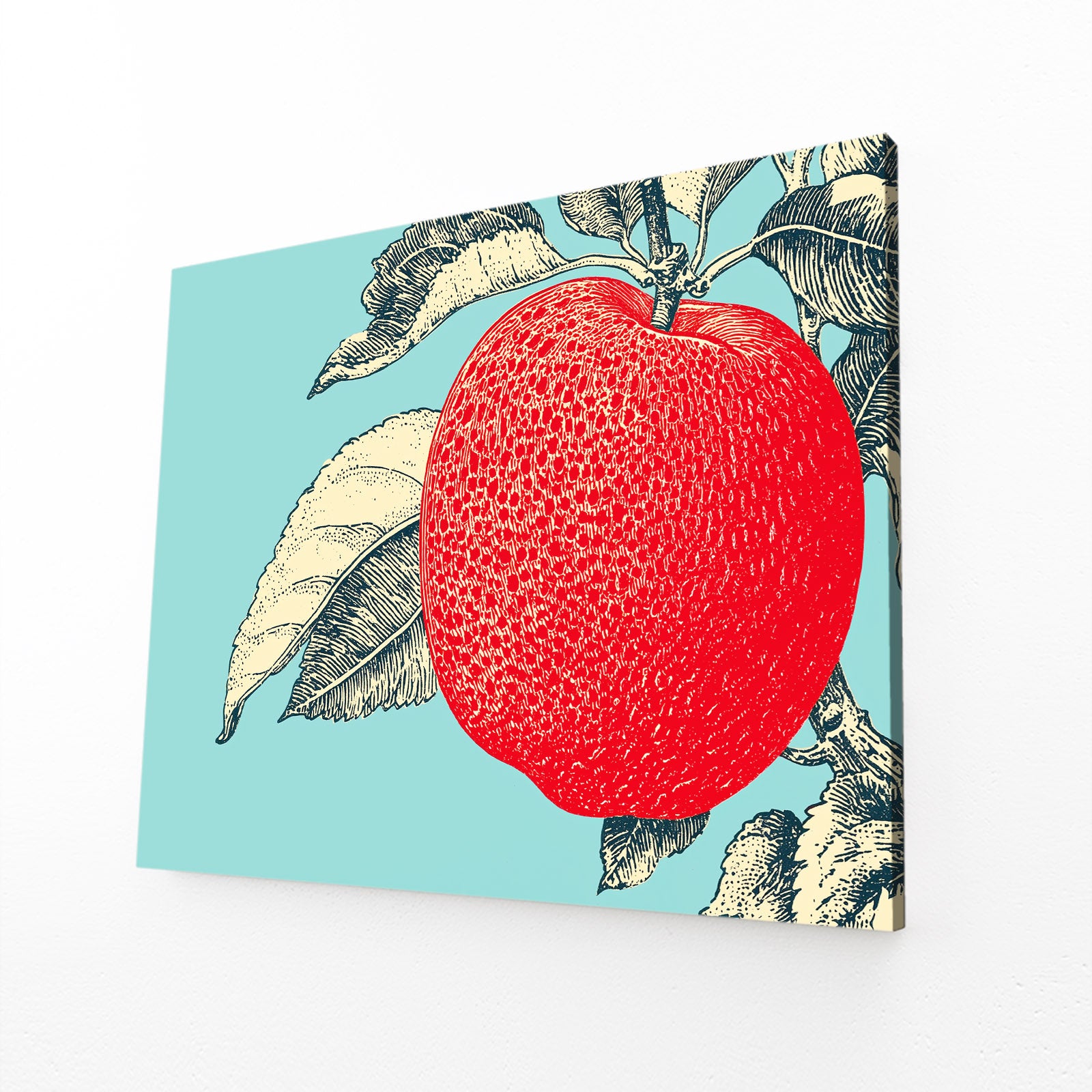 Red Engraving Mint Apple Wall Art – angled canvas view on white background