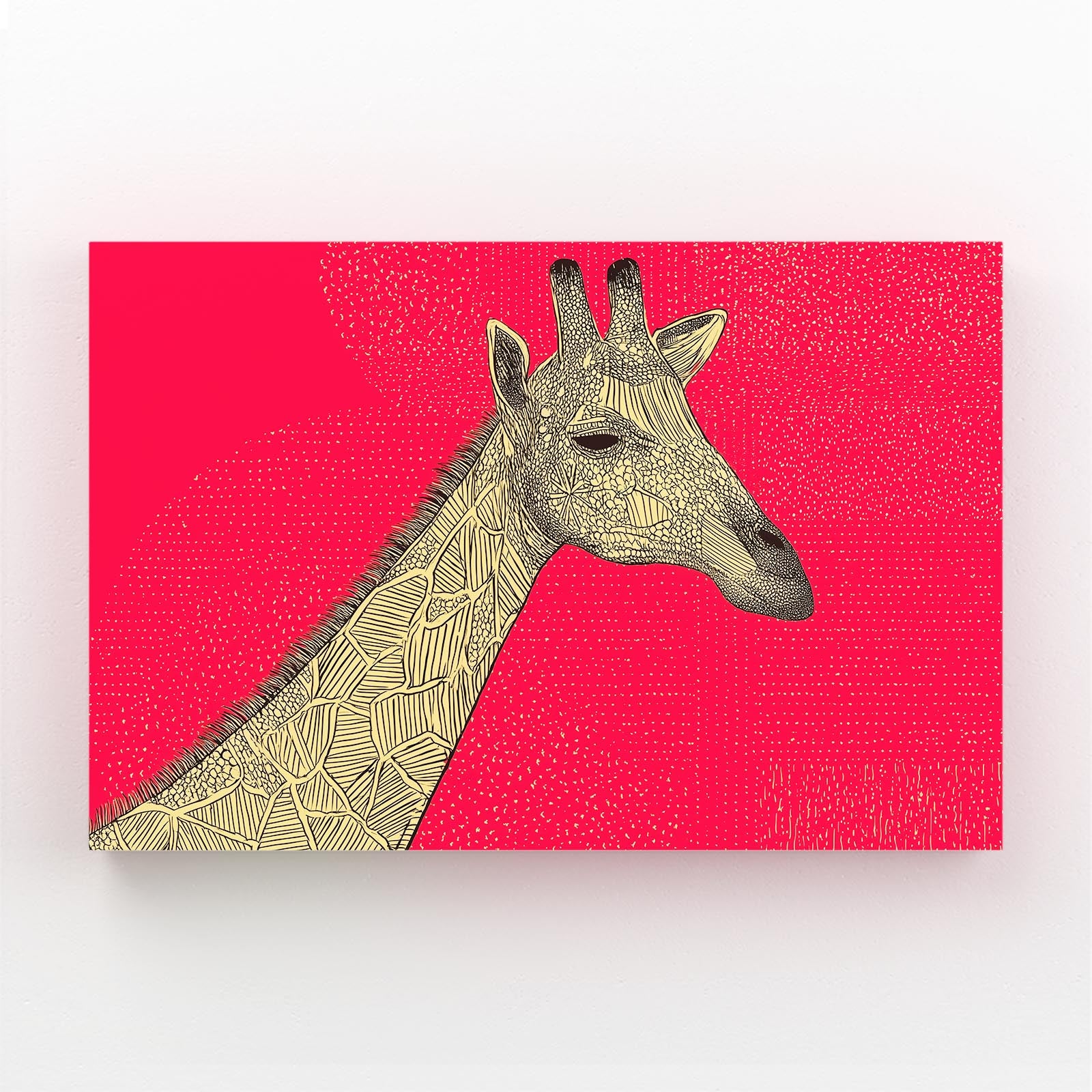 Giraffe illustration with geometric pattern on a pink background