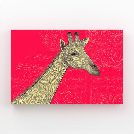 Giraffe illustration with geometric pattern on a pink background