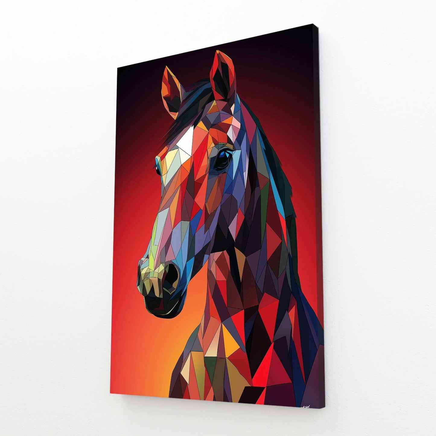 Red Head Horse Wall Art – angled canvas view on white background