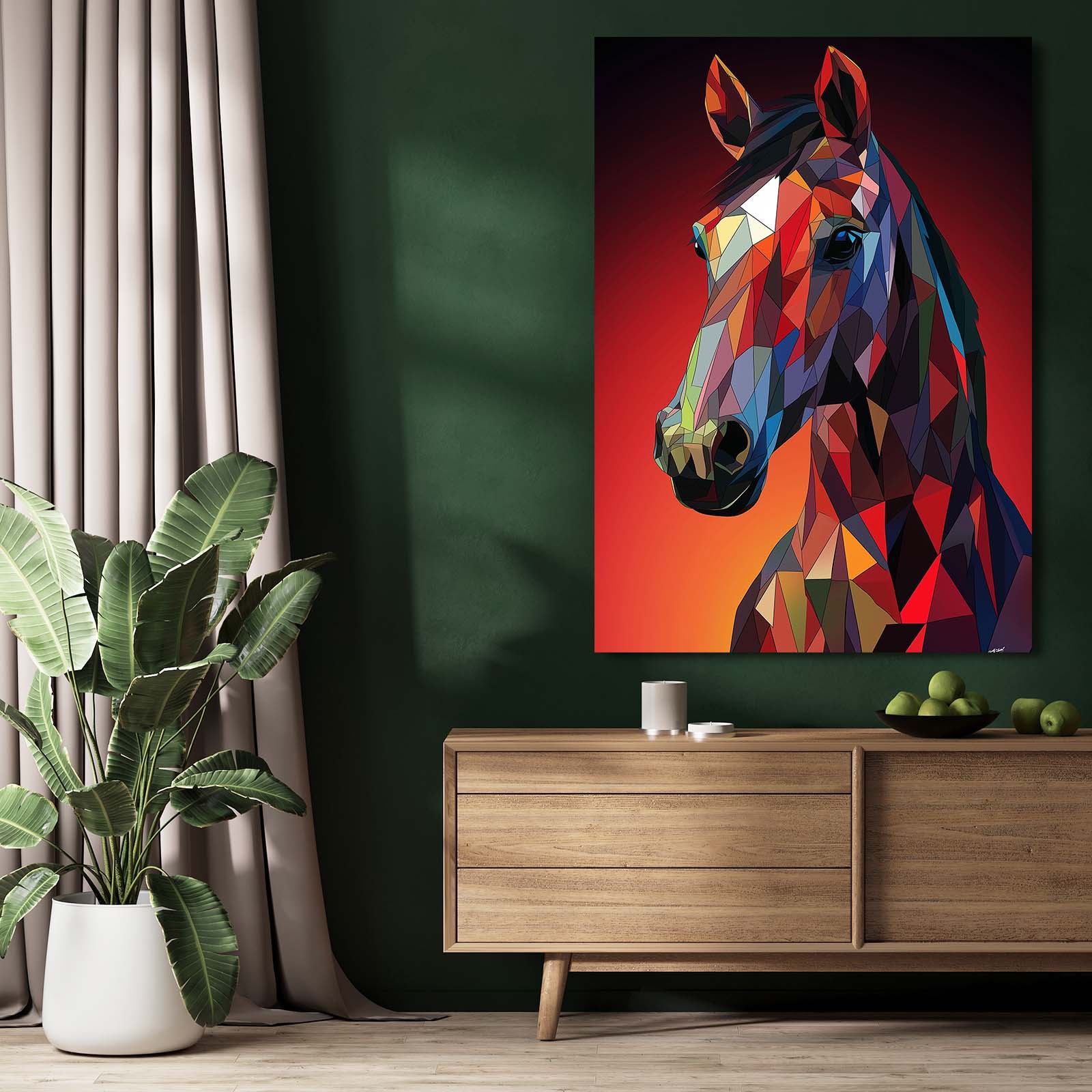 Red Head Horse Wall Art – angled canvas view on white background