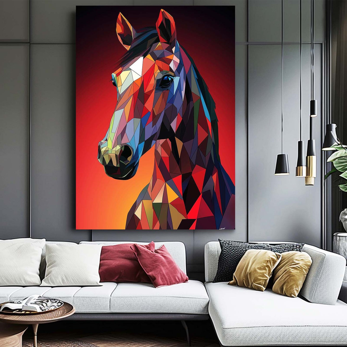 Red Head Horse Wall Art – angled canvas view on white background