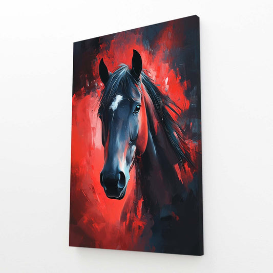 Red Horse Artwork – angled canvas view on white background