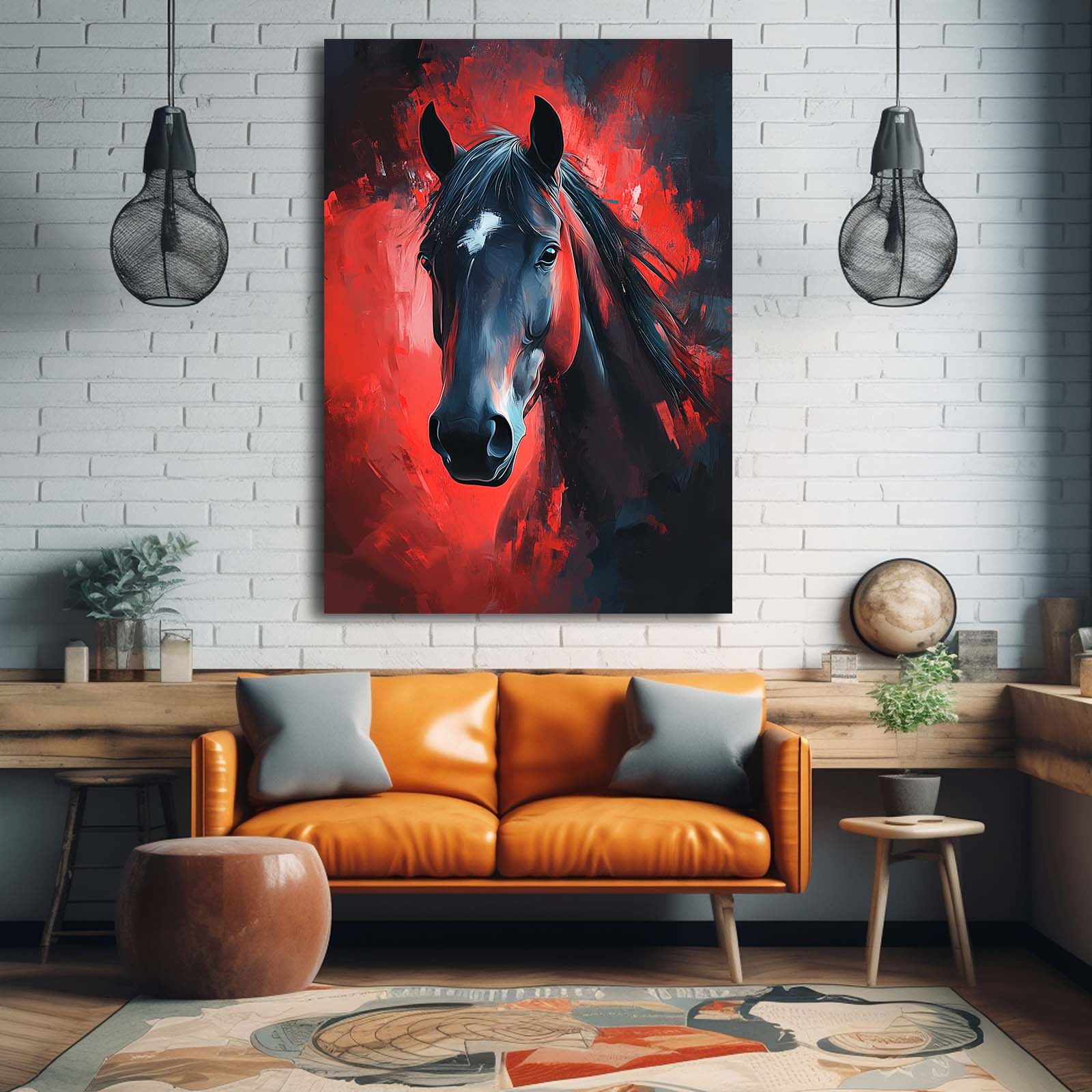 Red Horse Artwork – angled canvas view on white background