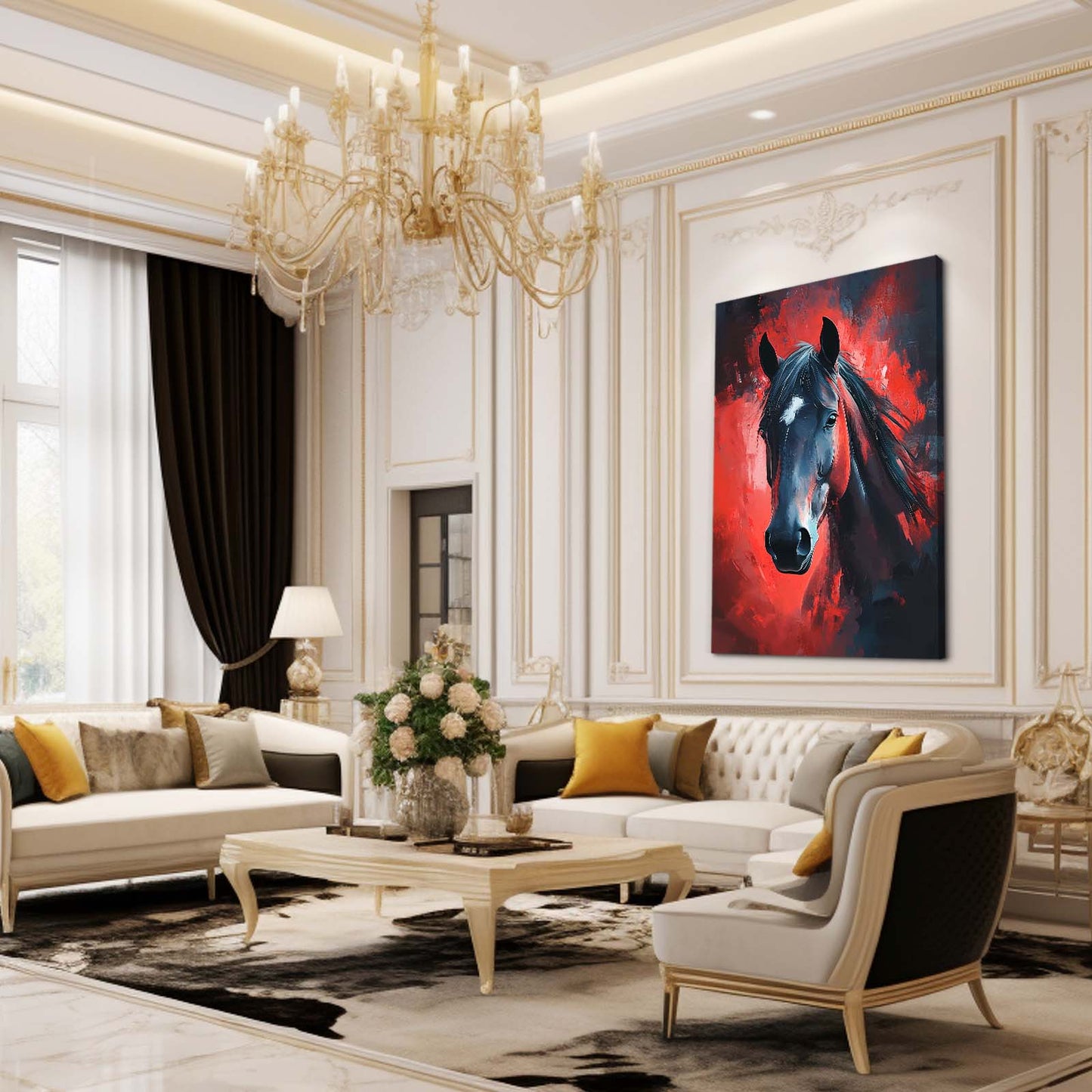 Red Horse Artwork – angled canvas view on white background
