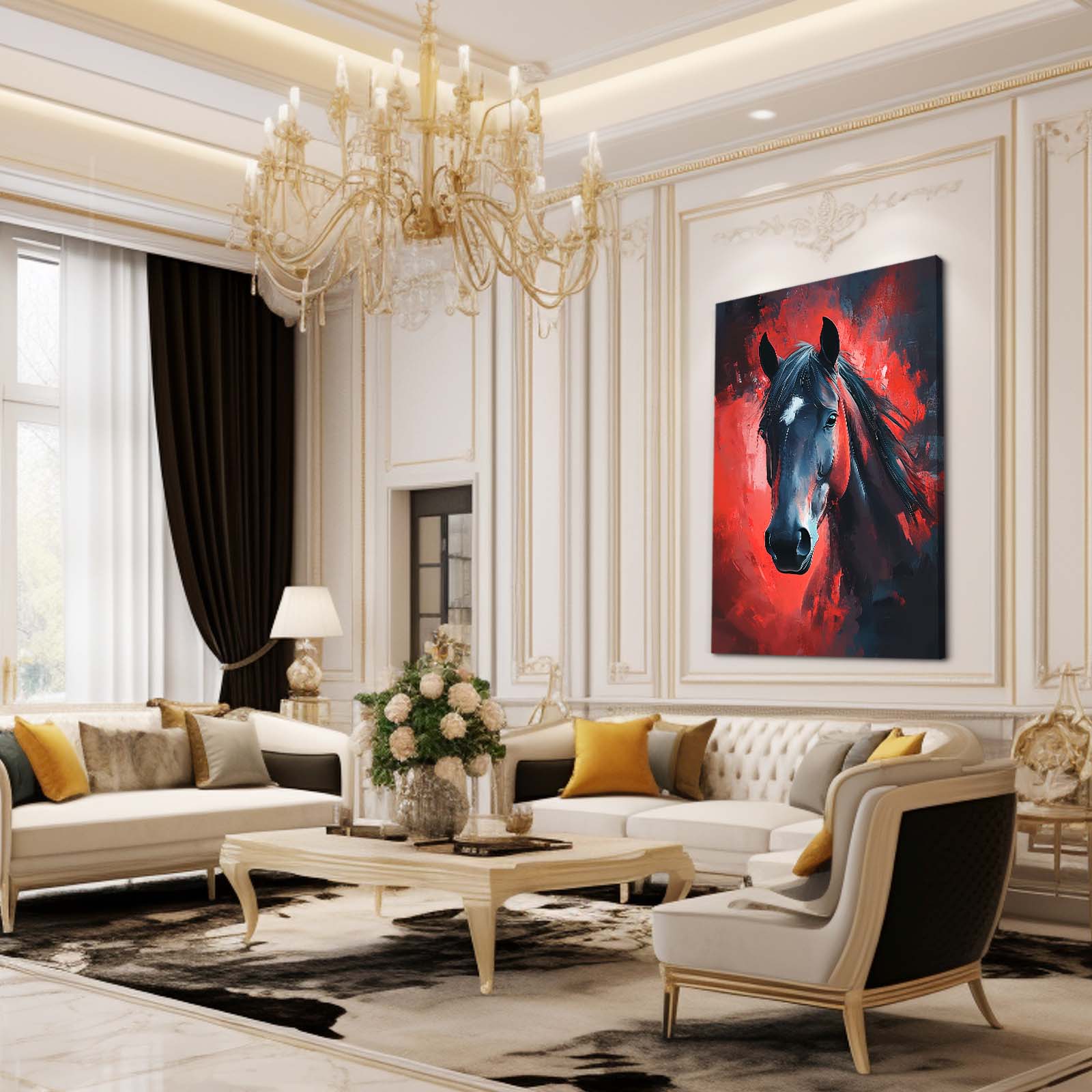 Red Horse Artwork – angled canvas view on white background