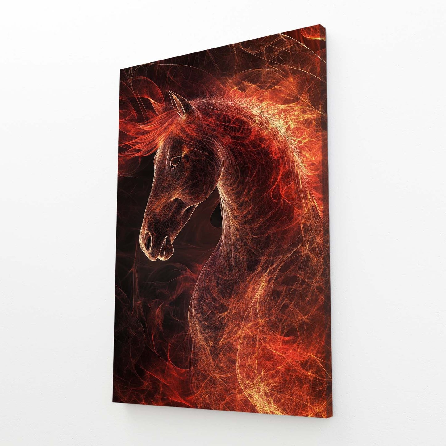 Red Horse Wall Art – angled canvas view on white background