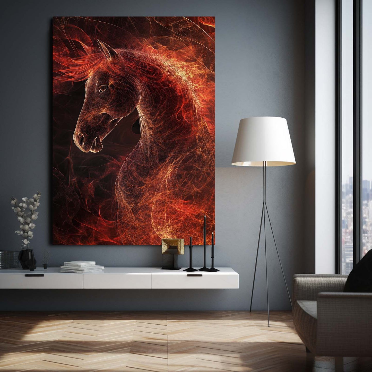Red Horse Wall Art – angled canvas view on white background