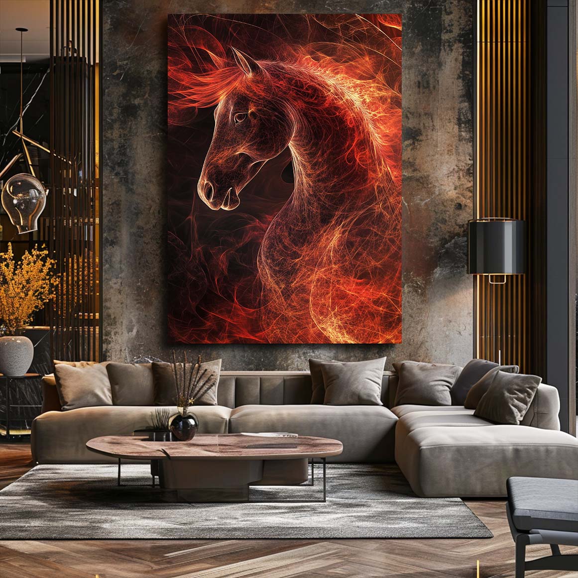Red Horse Wall Art – angled canvas view on white background