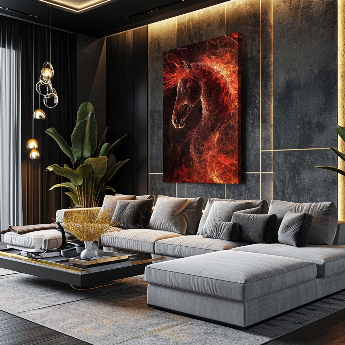 Red Horse Wall Art – angled canvas view on white background