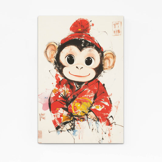 Red Kimono Cartoon Monkey Wall Decor – red kimono cartoon monkey canvas print