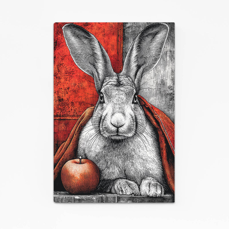 Red Rabbit Wall Art – angled canvas view on white background