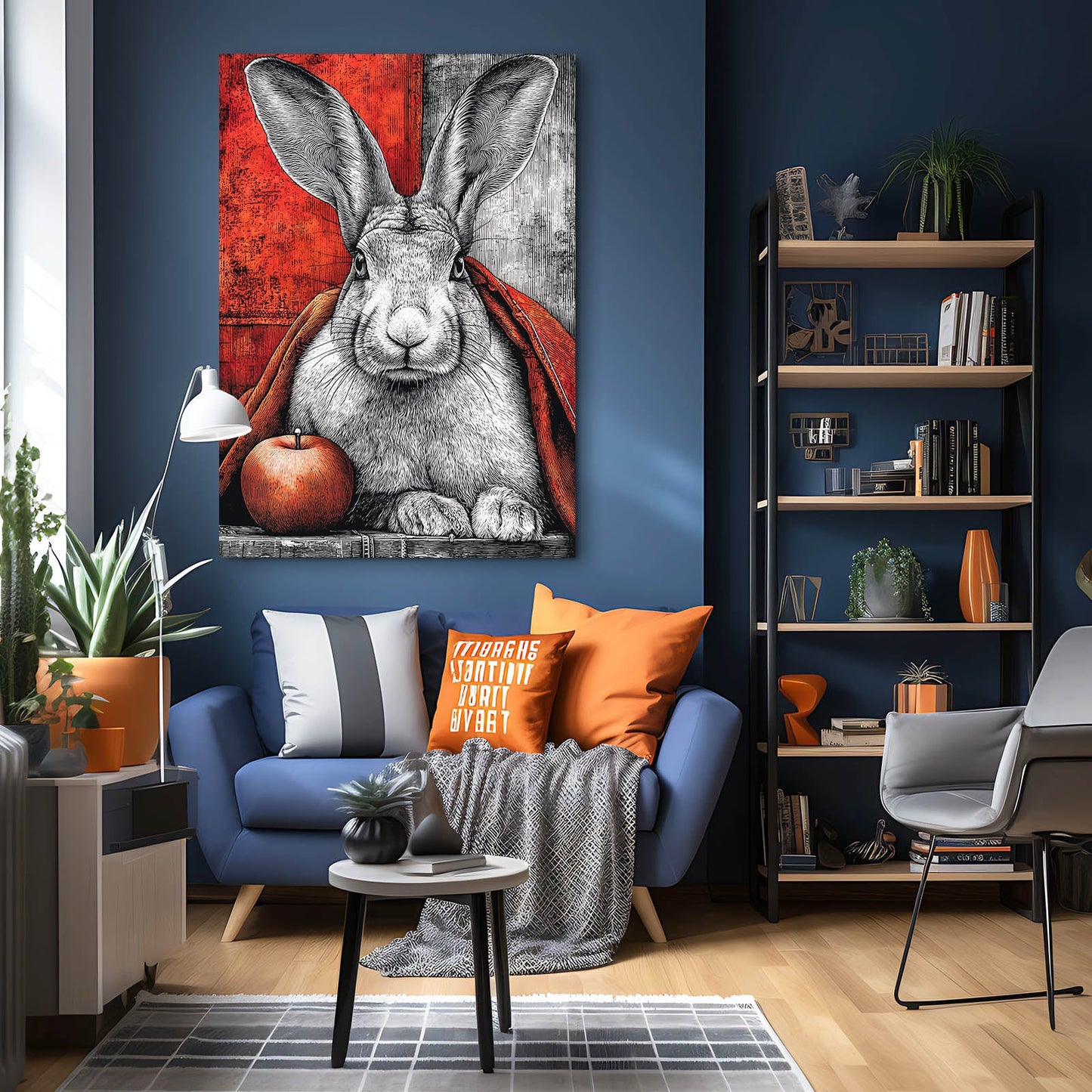Red Rabbit Wall Art – angled canvas view on white background