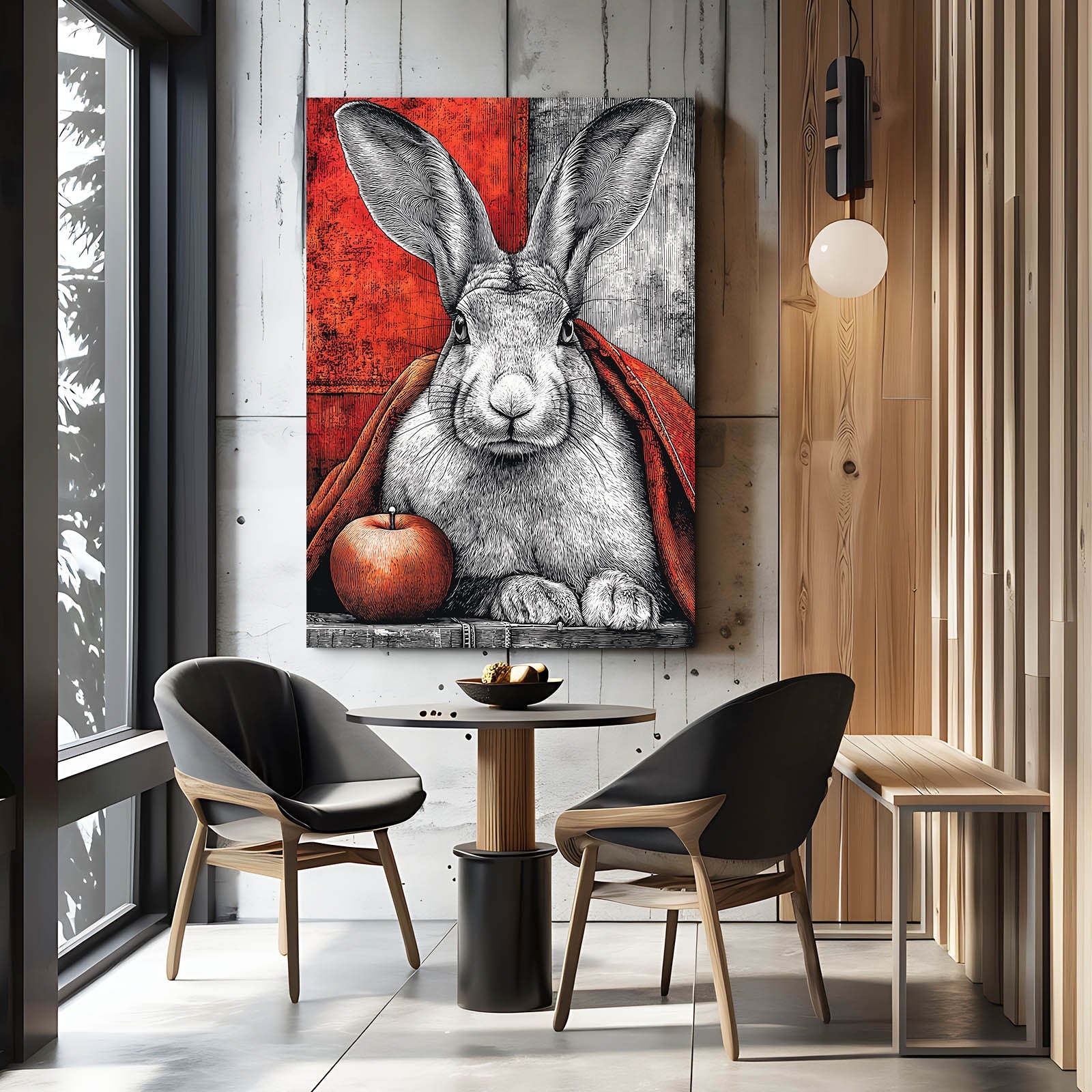 Red Rabbit Wall Art – angled canvas view on white background