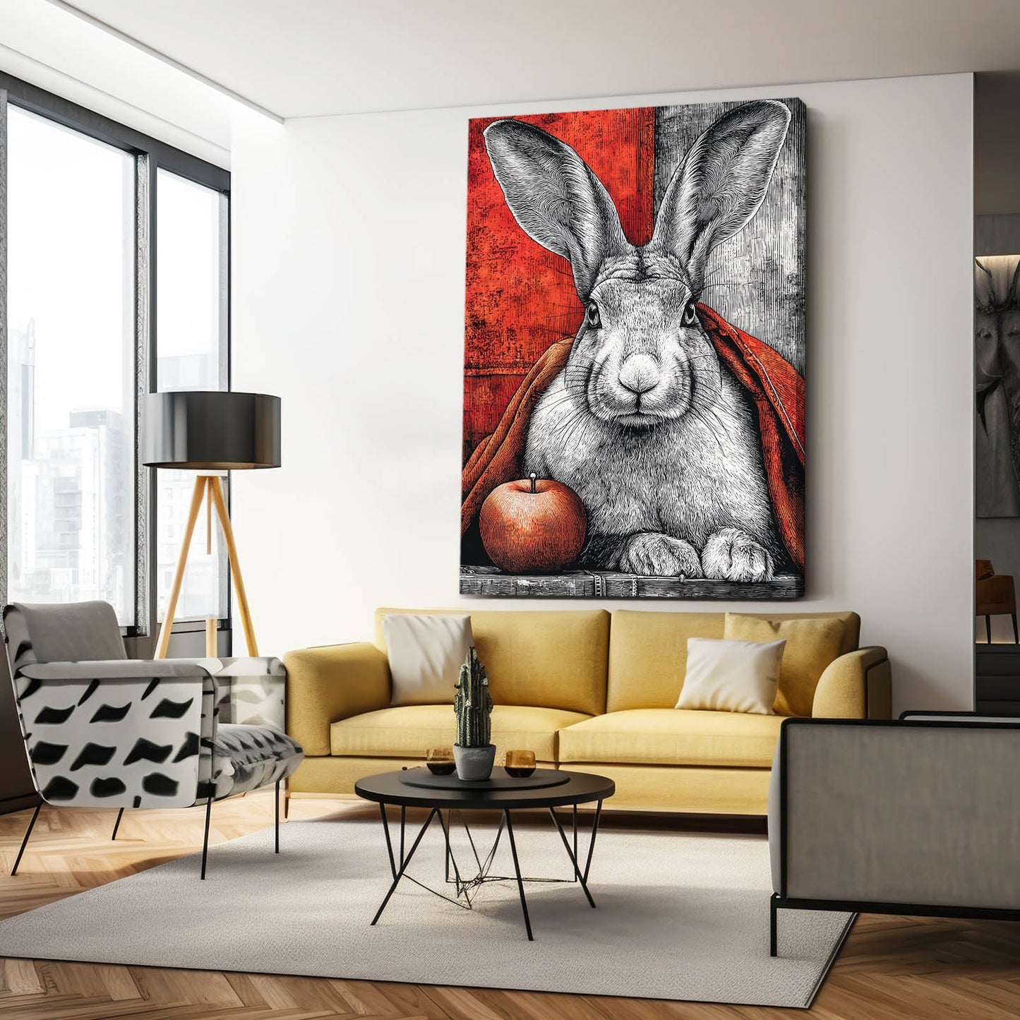 Red Rabbit Wall Art – angled canvas view on white background