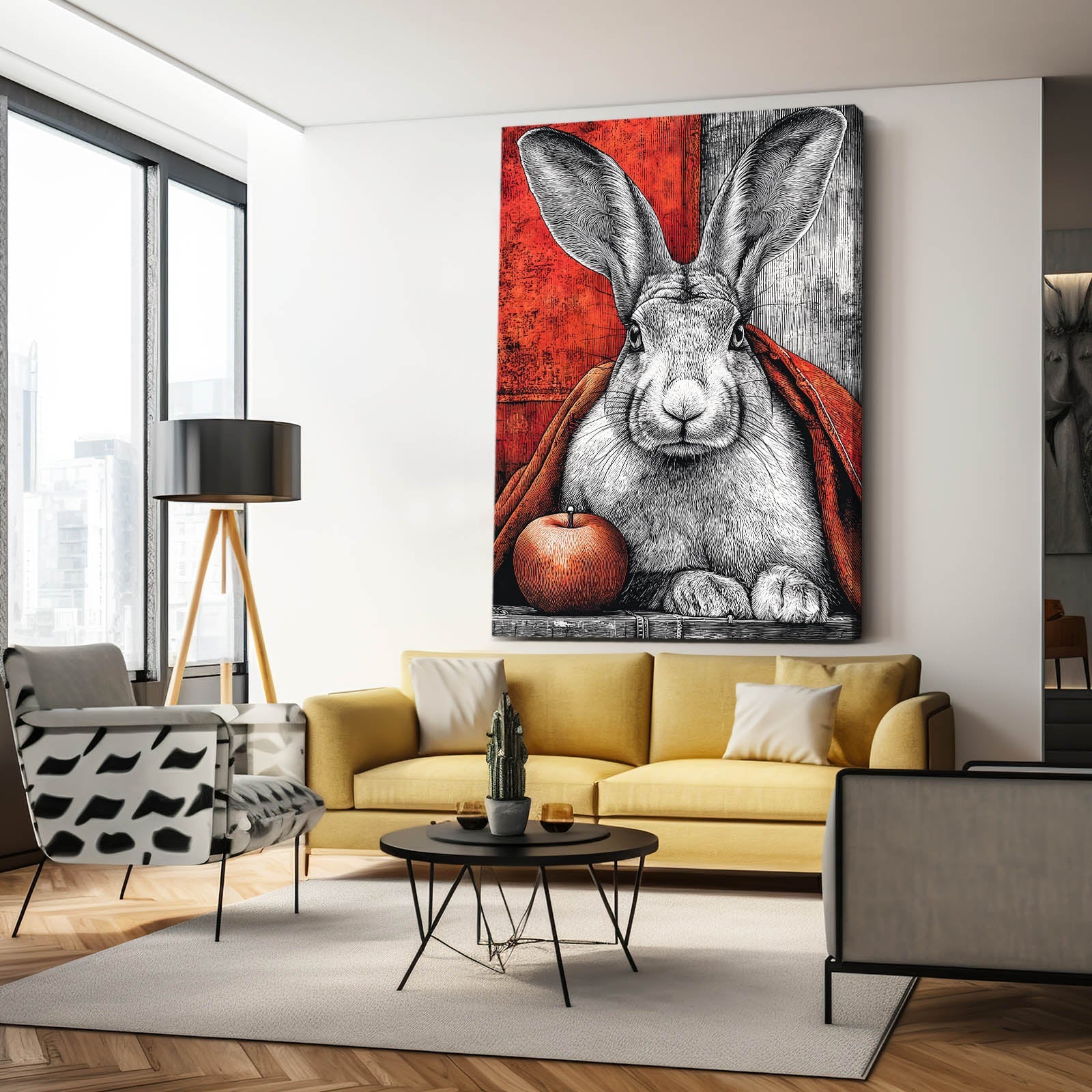 Red Rabbit Wall Art – angled canvas view on white background