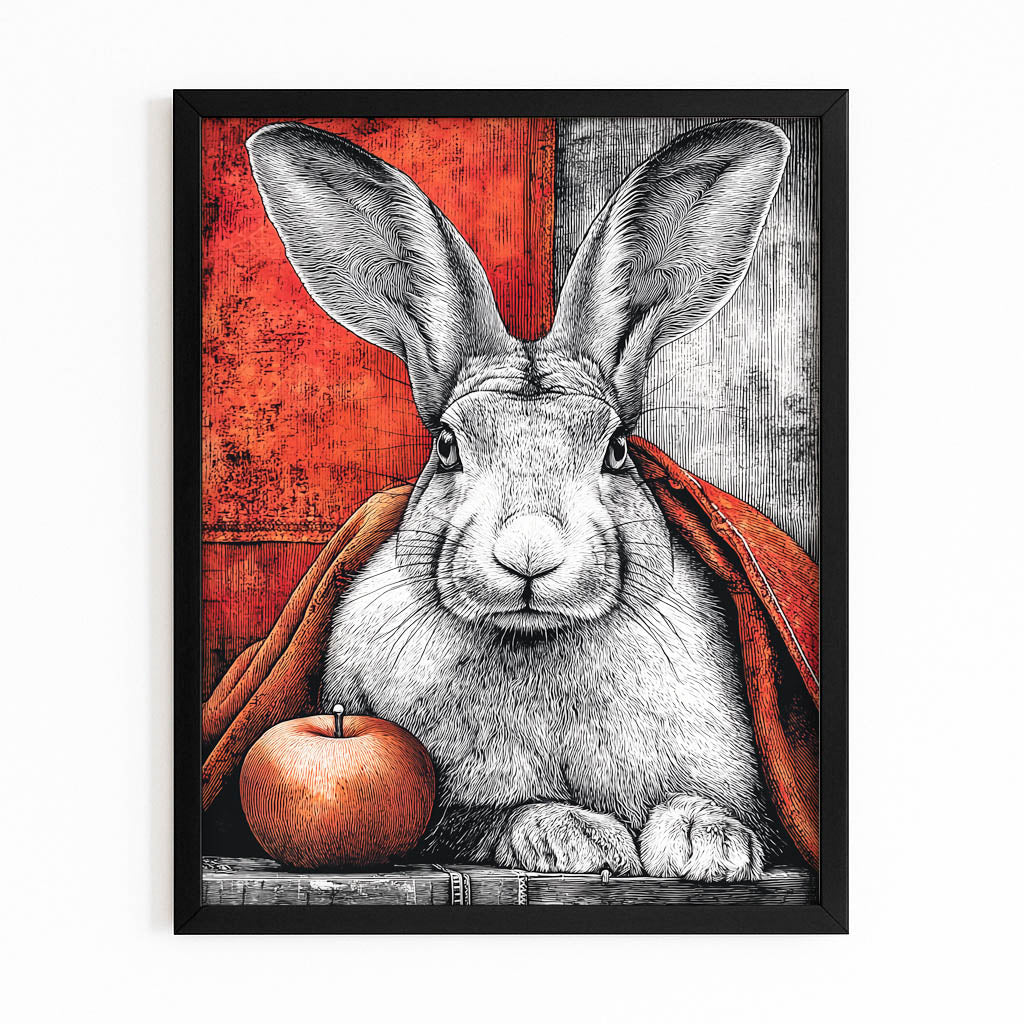 Red Rabbit Wall Art – with Premium Black frame on white background