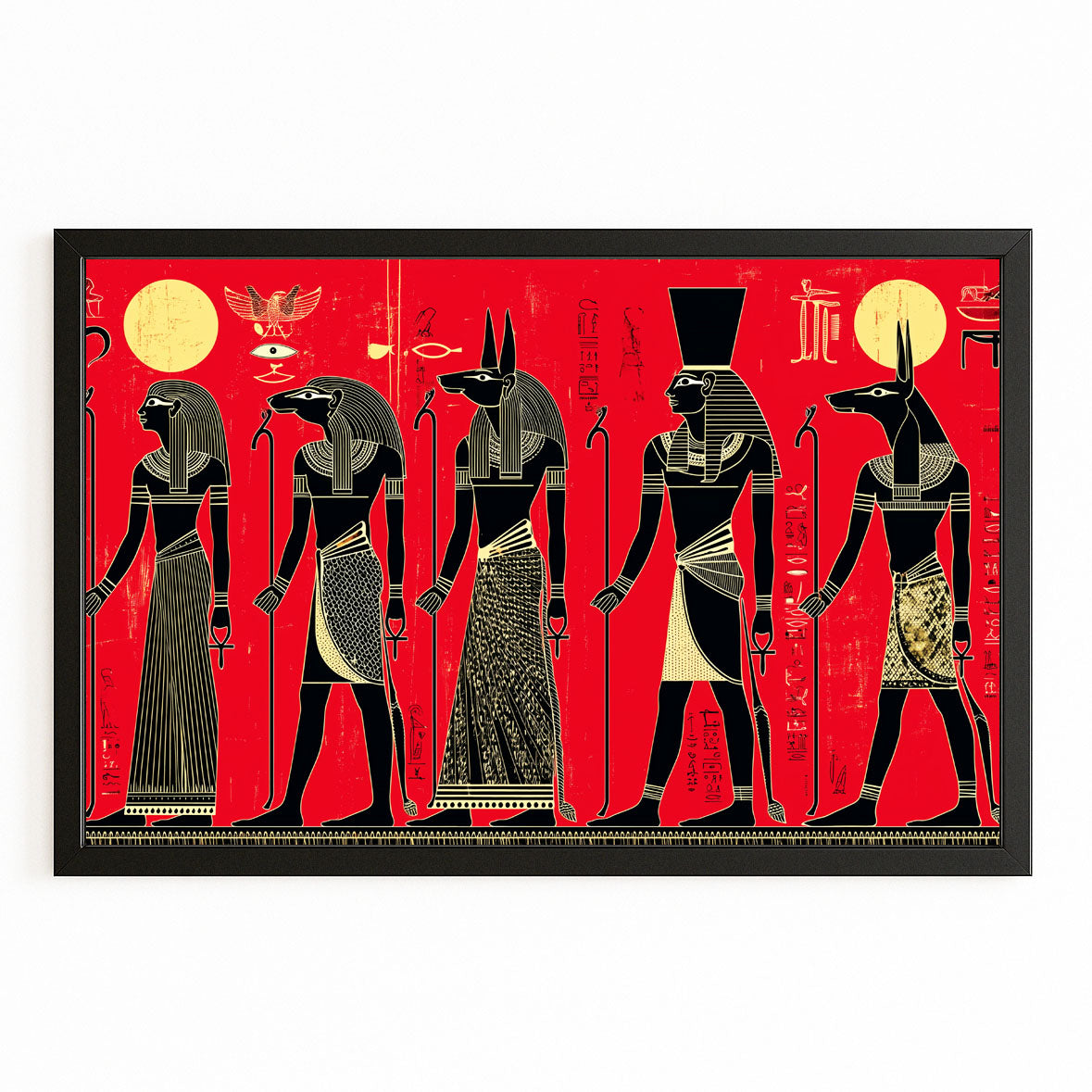 Red Silhouette Procession Egyptian Wall Art – with Premium Black frame on white background
