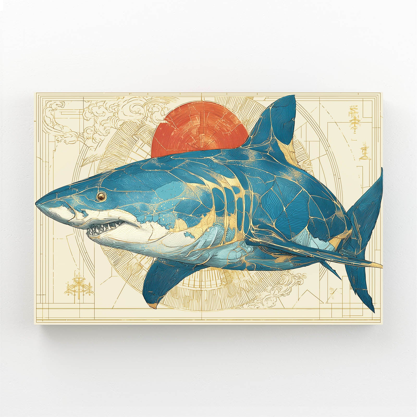 Red Sun Vintage Map Shark Canvas – red sun vintage map shark canvas print