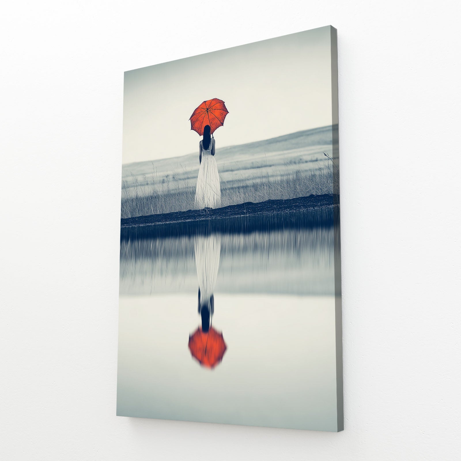 Red Umbrella Photography Canvas Prints – angled canvas view on white background