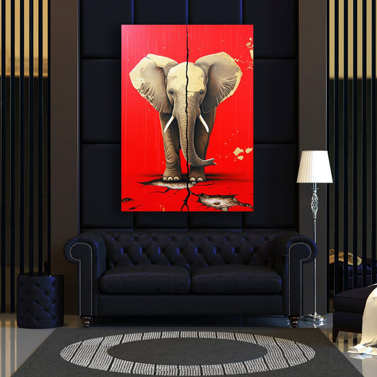 Red Wall art Elephant — contemporary canvas print in red tones, view 3