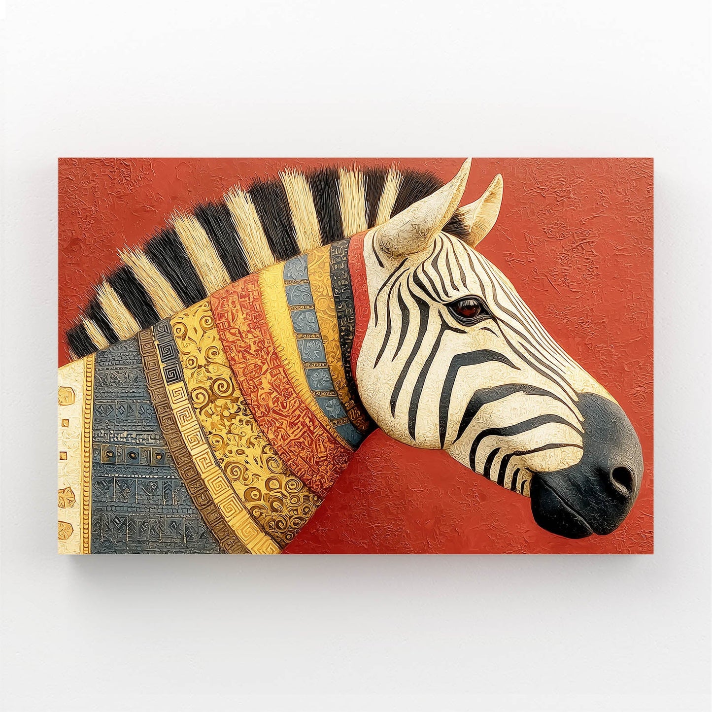 Red Zebra Artwork – styled in a furnished interior