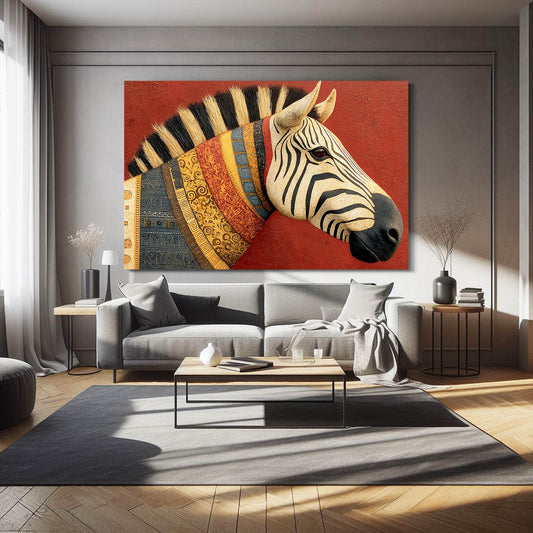 Red Zebra Artwork – styled in a furnished interior