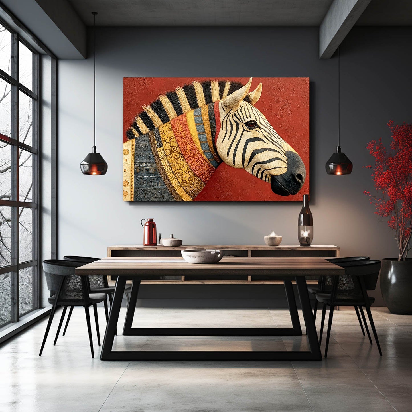 Red Zebra Artwork – styled in a furnished interior