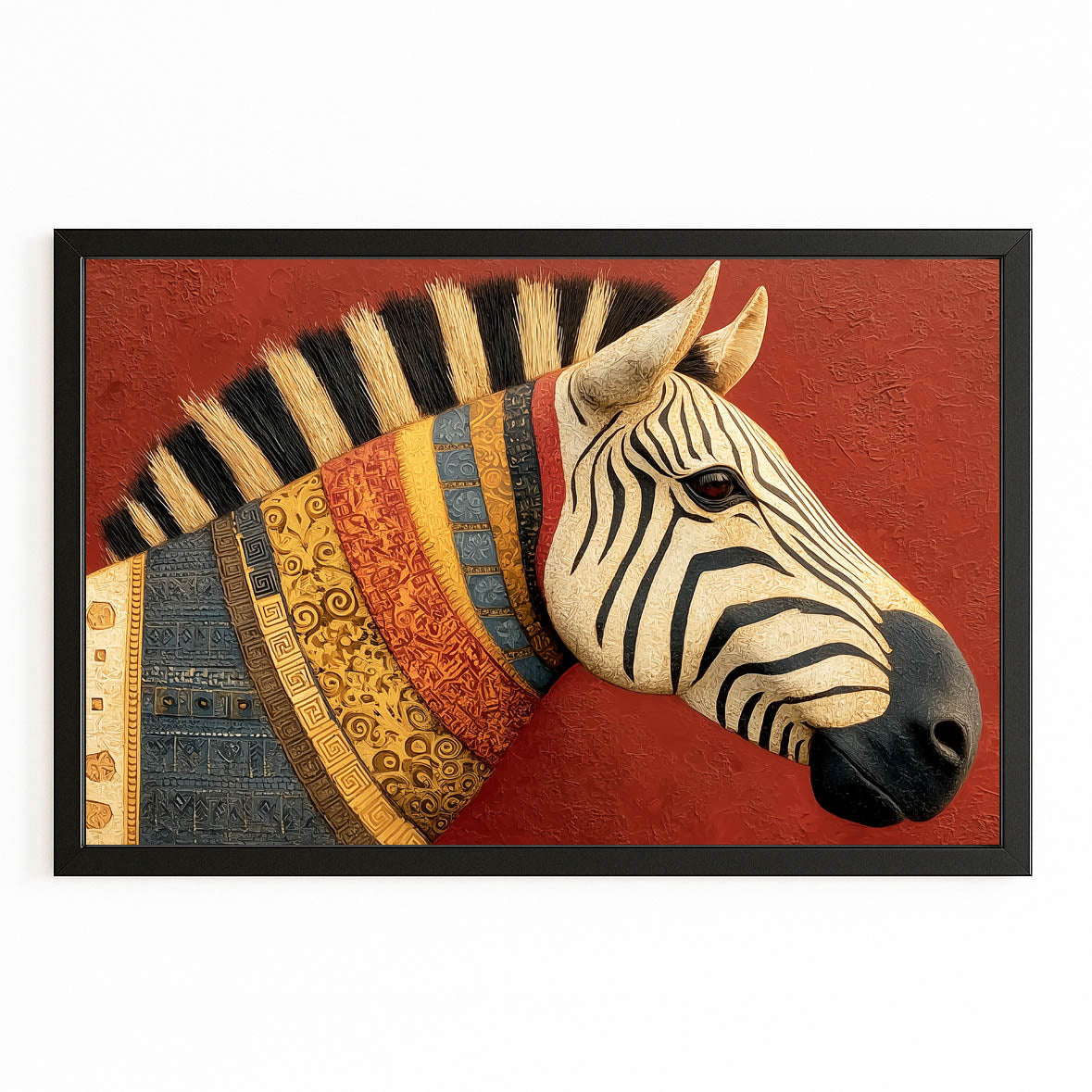Red Zebra Artwork – with Premium Black frame on white background