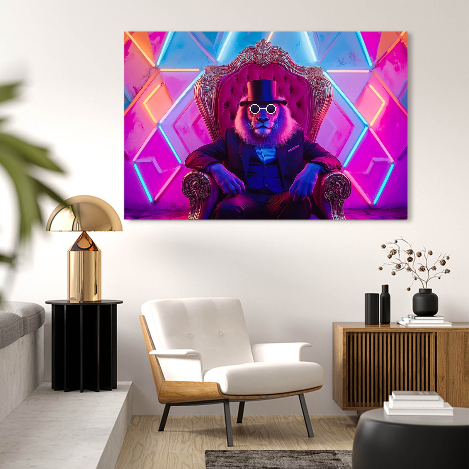 Regal Neon Lion Wall Art