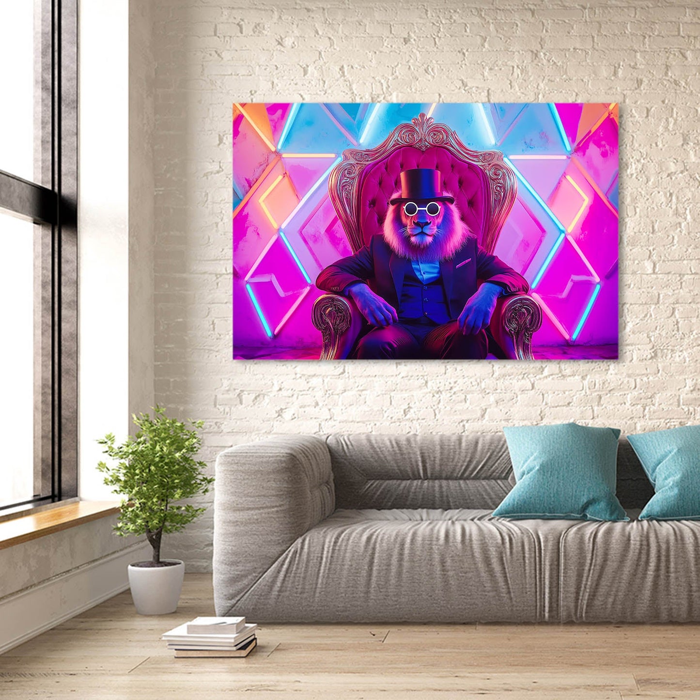 Regal Neon Lion Wall Art