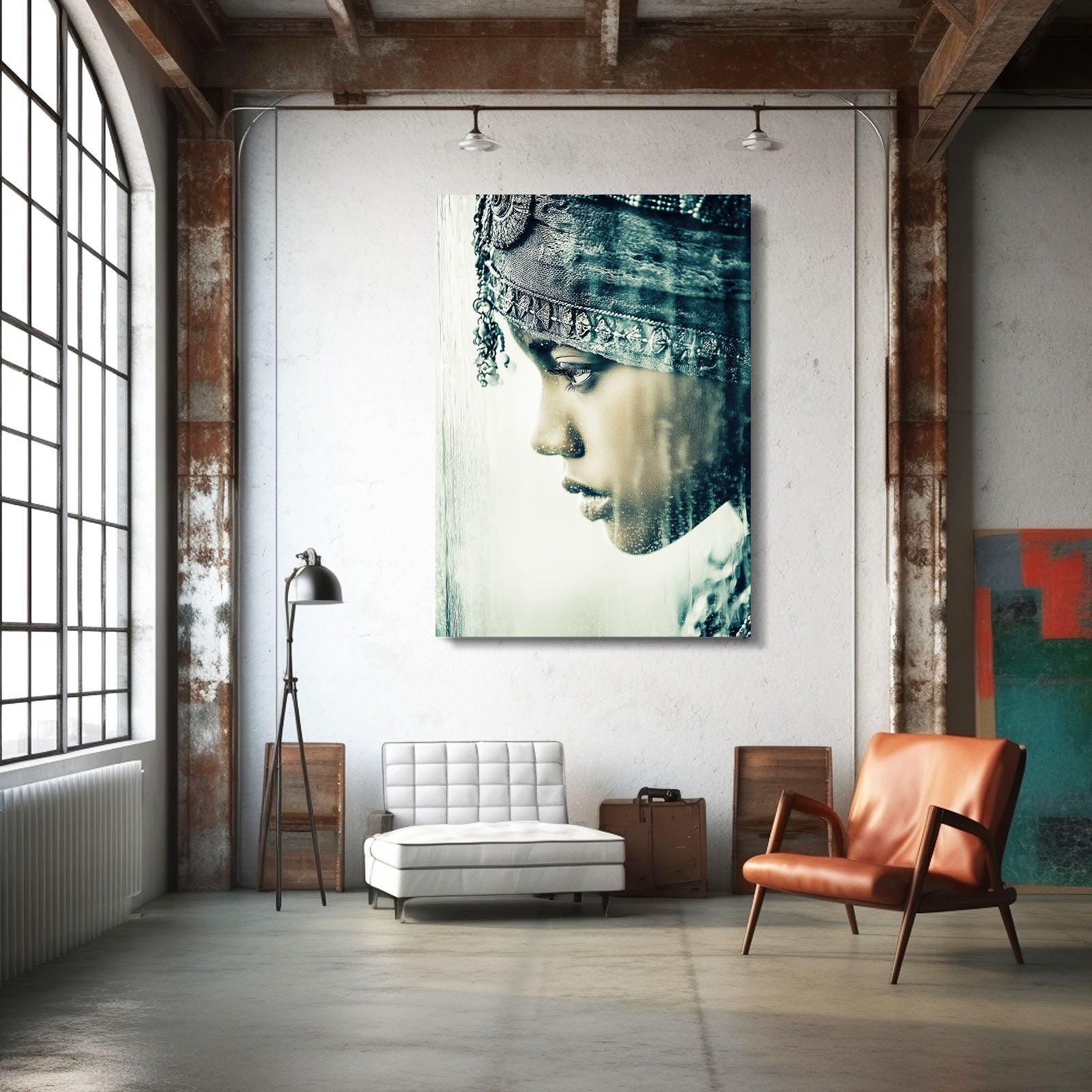Regal Profile Black and White Photography – in a white loft with red-toned armchair