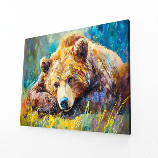 Resting Pair Meadow Bear Art — contemporary canvas print, angled canvas view on white background