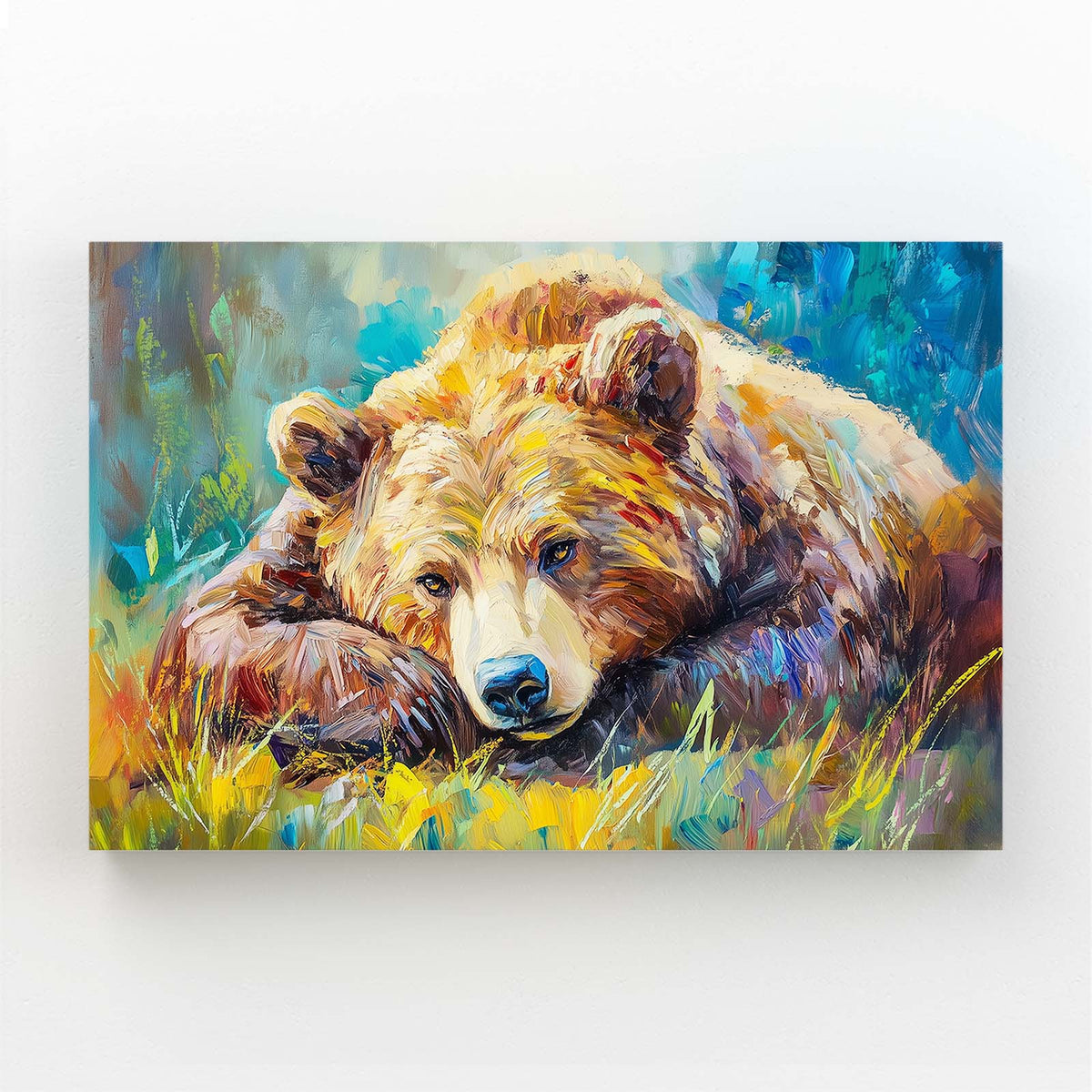 Resting Pair Meadow Bear Art — contemporary canvas print, angled canvas view on white background