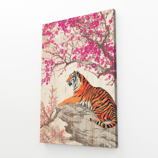 Resting Tiger Cherry Blossom Art – angled canvas view on white background