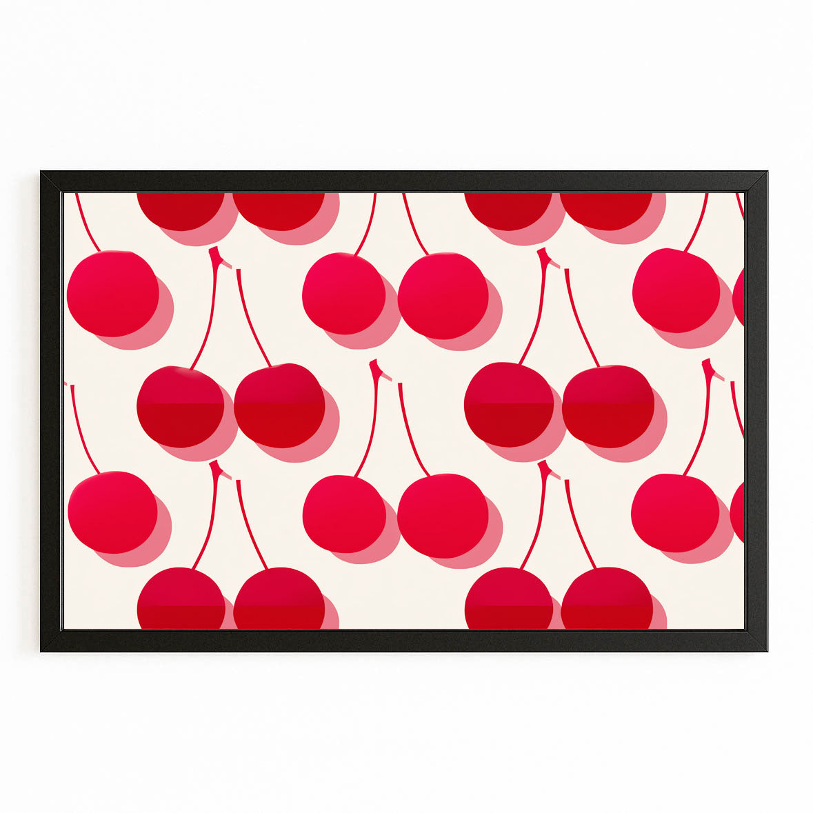 Retro Cherry Pattern Fruit Canvas Art – with Premium Black frame on white background