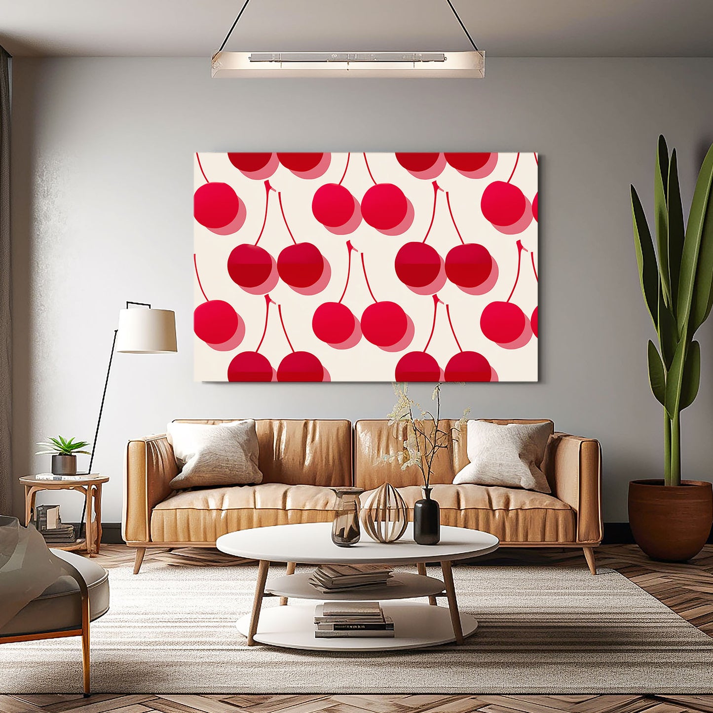 Retro Cherry Pattern Fruit Canvas Art – styled in a furnished interior