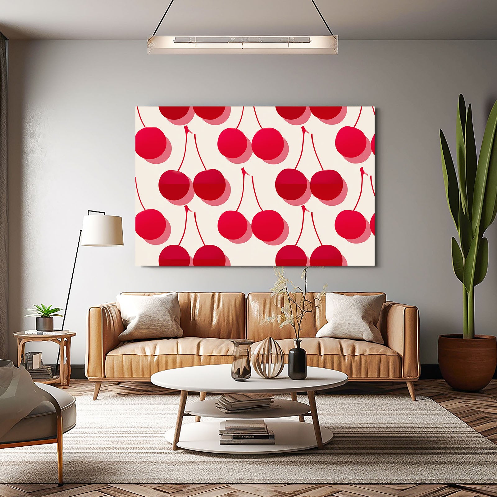 Retro Cherry Pattern Fruit Canvas Art – styled in a furnished interior