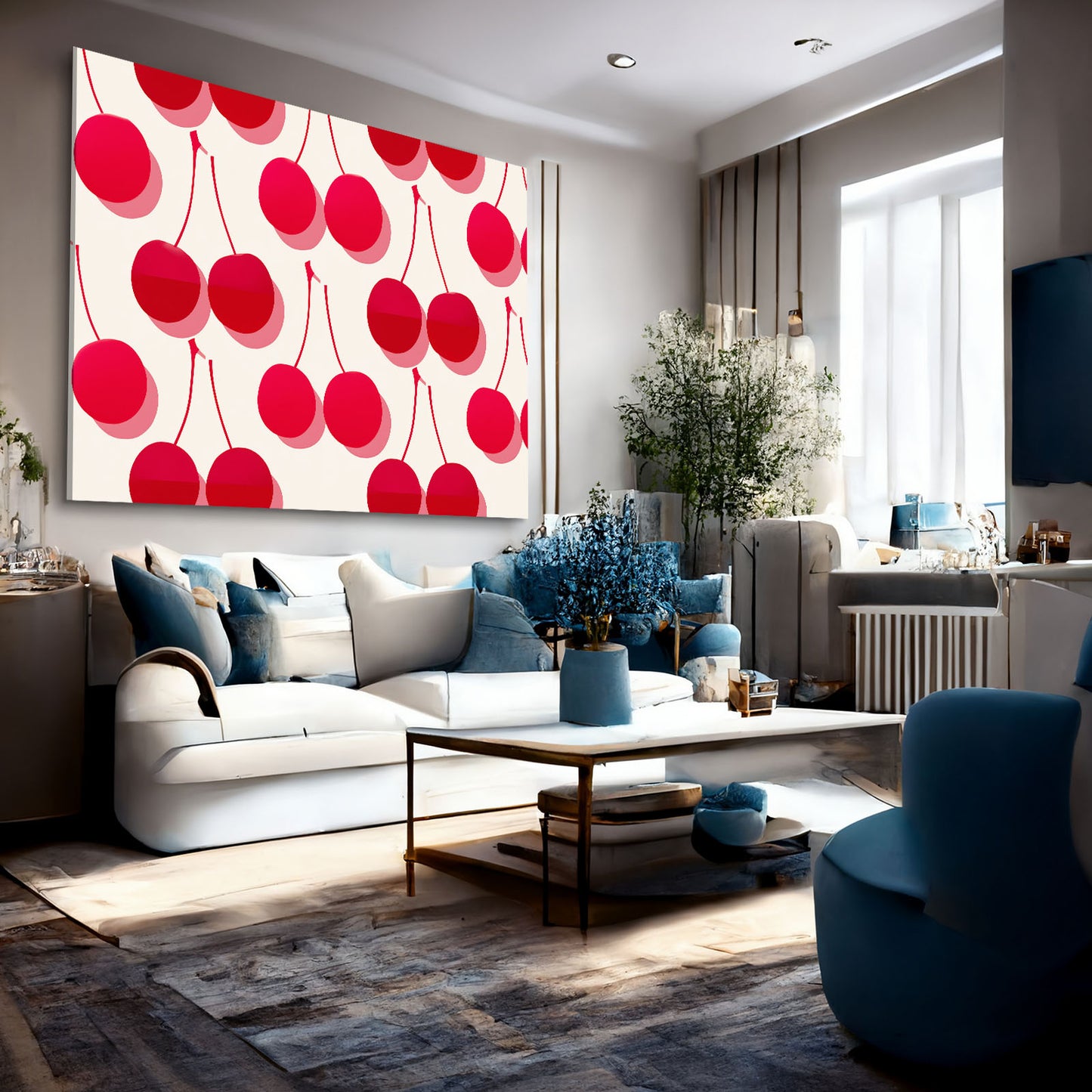 Retro Cherry Pattern Fruit Canvas Art – styled in a furnished interior