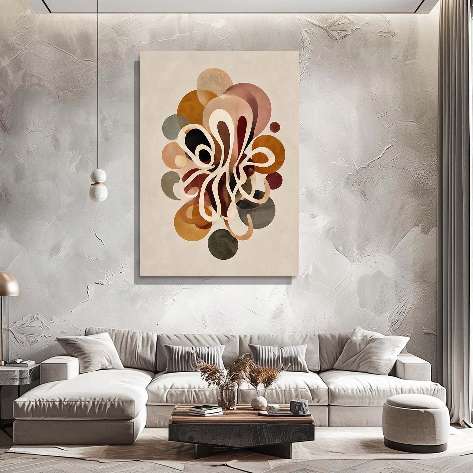 Retro Circle Bloom Octopus Wall Art – styled in a furnished interior