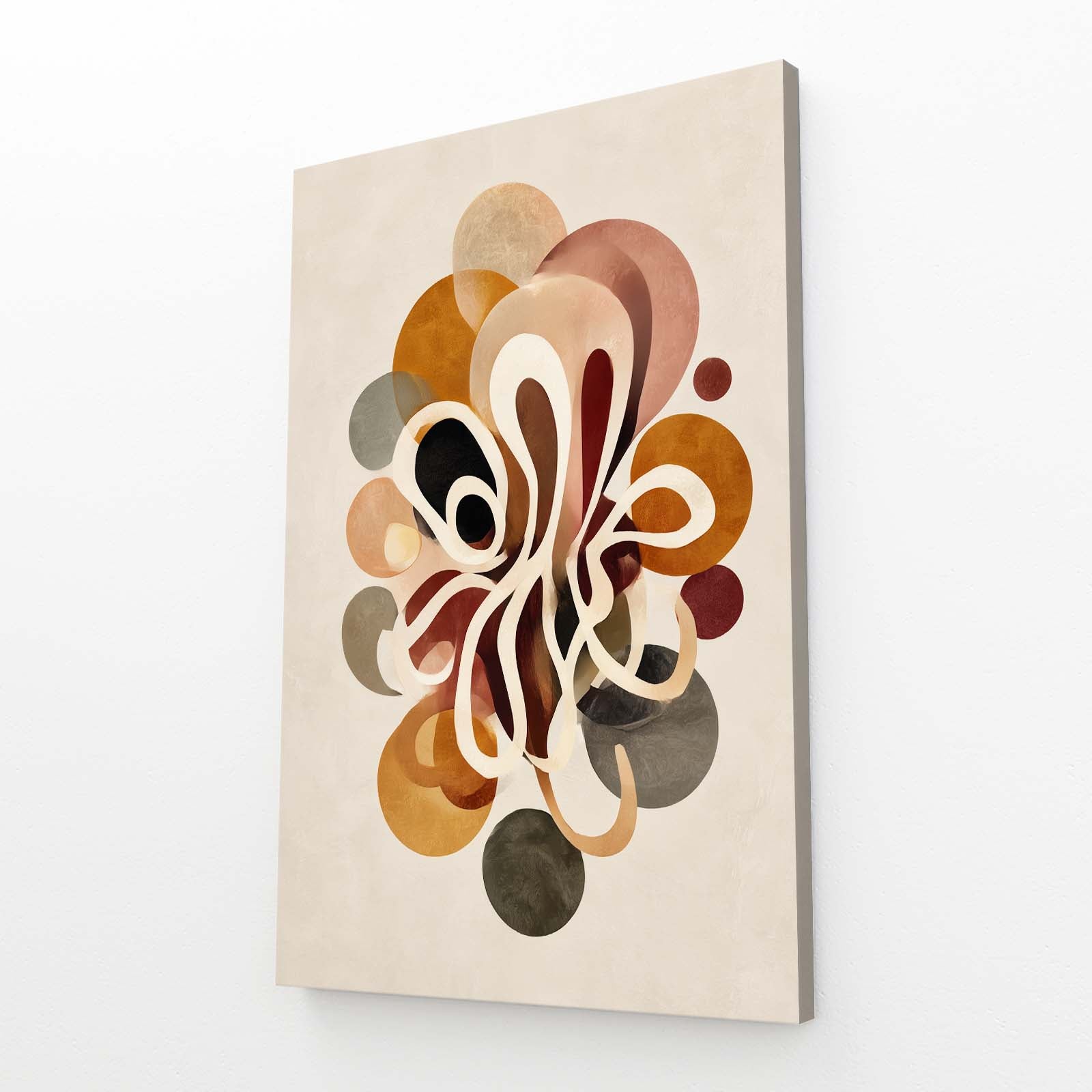 Retro Circle Bloom Octopus Wall Art – angled canvas view on white background