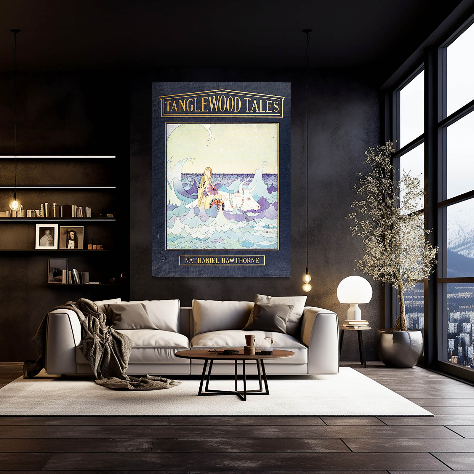 Retro Cow Art – angled canvas view on white background