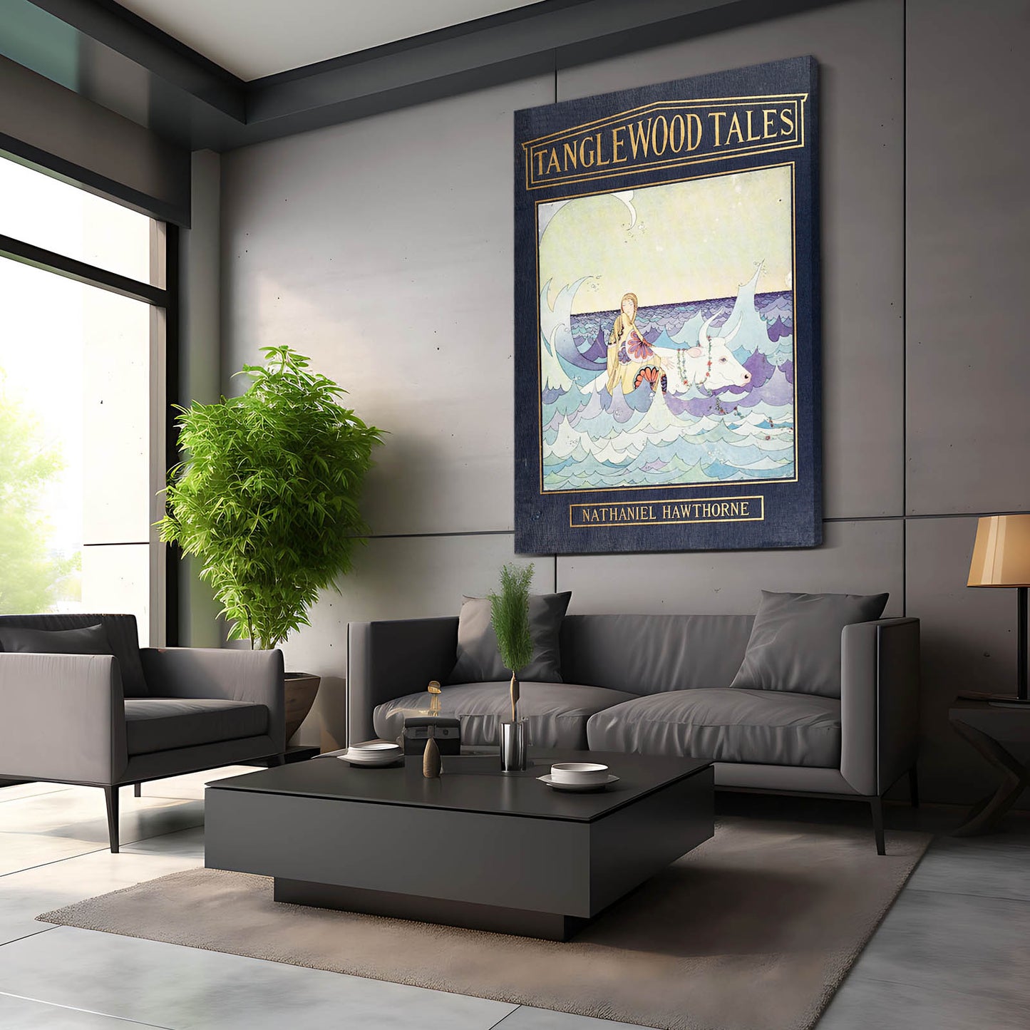 Retro Cow Art – angled canvas view on white background