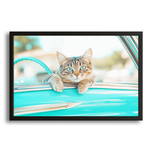 Retro Drive Wall Art Cat – canvas print on white background
