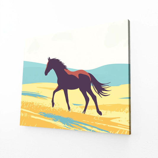 Retro Dune Gallop Horse Prints — minimalist canvas print, angled canvas view on white background