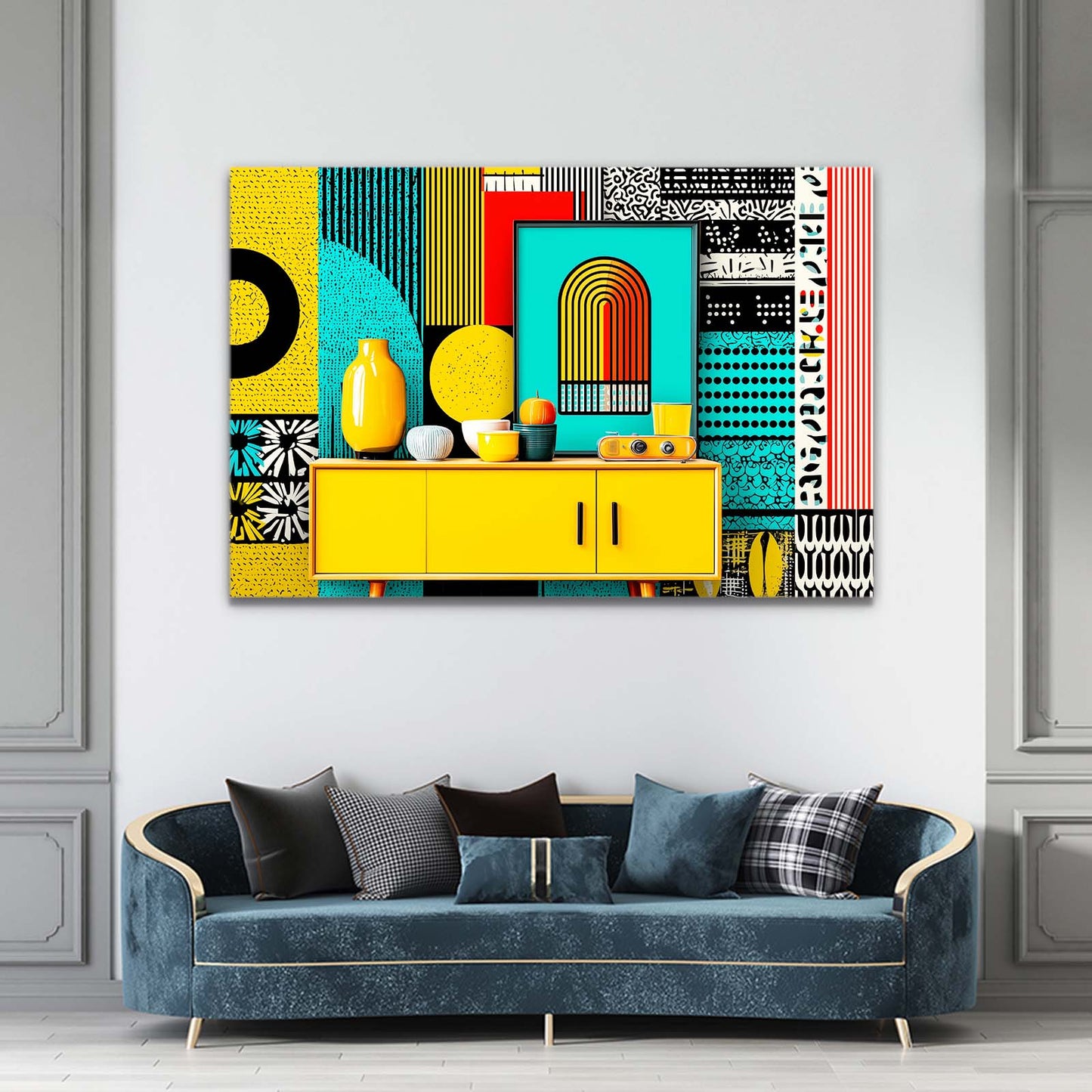 Retro Geometric Kitchen Farmhouse Wall Decor – styled in a furnished interior