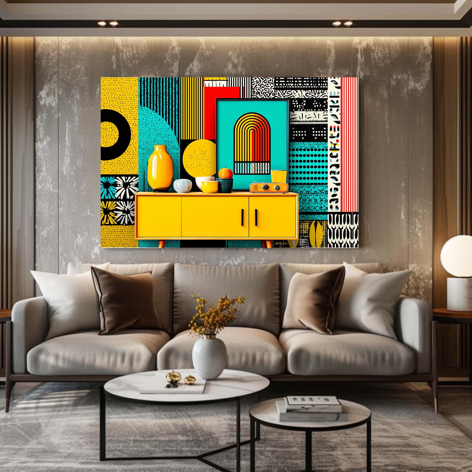 Retro Geometric Kitchen Farmhouse Wall Decor – styled in a furnished interior