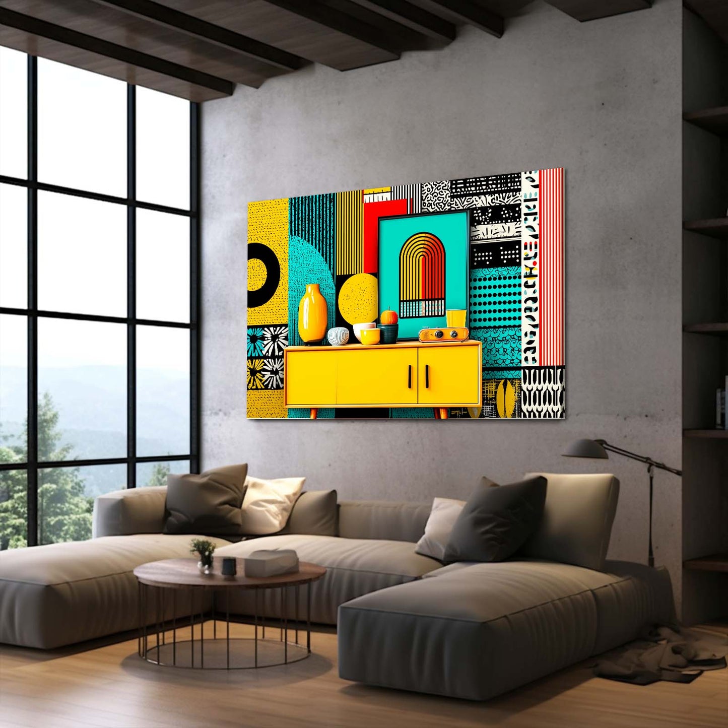 Retro Geometric Kitchen Farmhouse Wall Decor – styled in a furnished interior