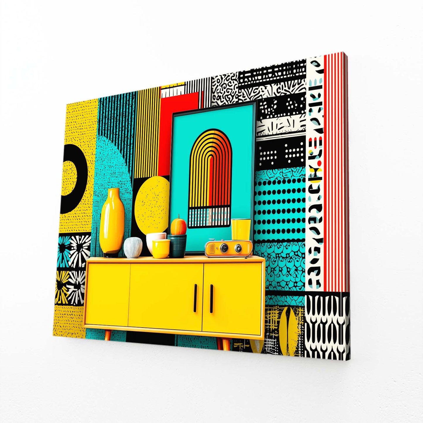 Retro Geometric Kitchen Farmhouse Wall Decor – angled canvas view on white background