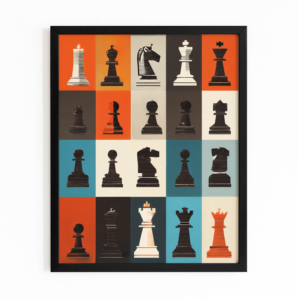 Retro Panel Grid Chess Wall Decor – with Premium Black frame on white background